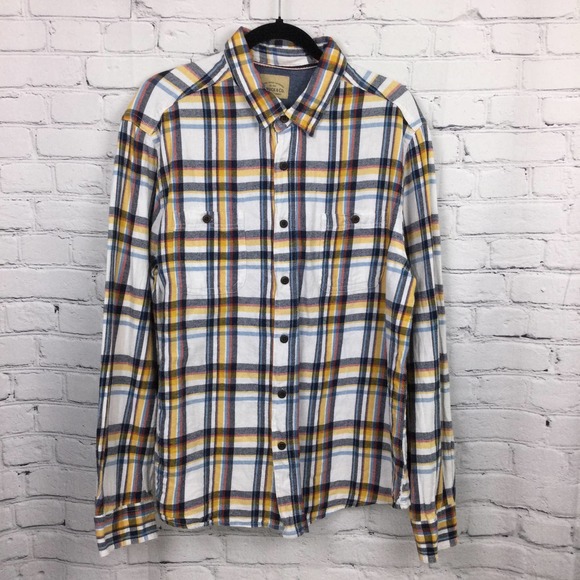 Roebuck & Co White Yellow Plaid Collared Cotton Button Down Flannel Shirt XL - Picture 11 of 11